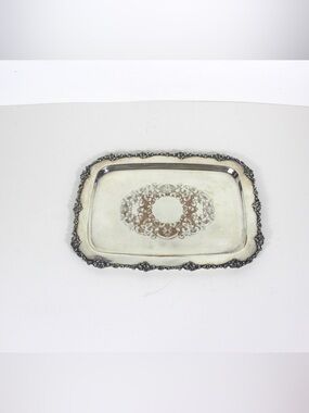 Small Silver Plated Tray, Raised Floral Edge Embossed Detail, Vintage